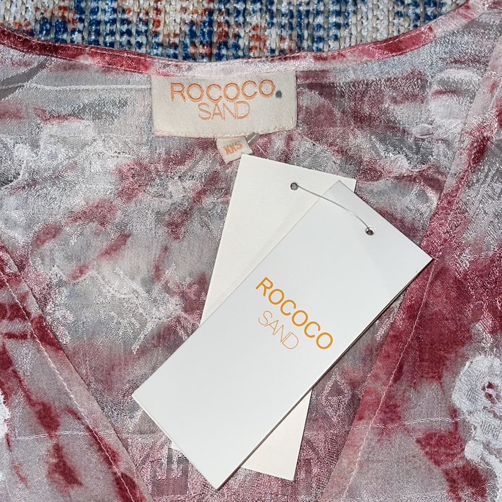 Rococo Sand Ava Tie Dye Lace Detail Caftan in Rosewood SZ XXS NWT - Picture 3 of 6